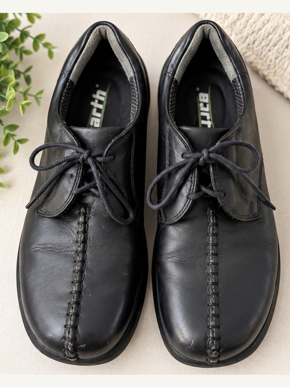 Earth Heritage 2 Black Leather Lace Up Comfort Shoes 6.5 Y2K
